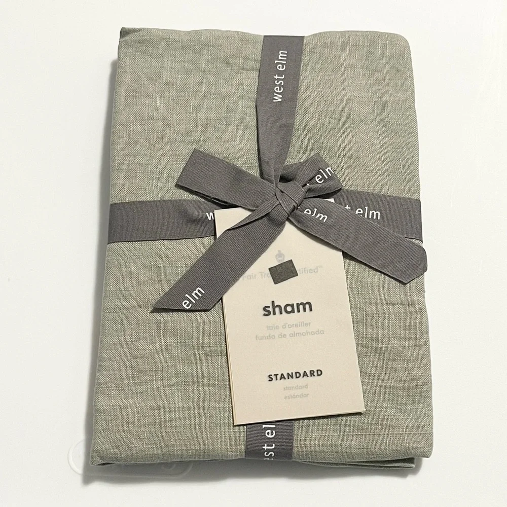 West Elm European Flax Linen Sham Green